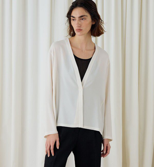 DES PRES「ジャージーライクジョーゼット カラーレスジャケット」|ノーカラージャケット|