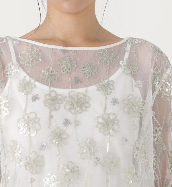 MACPHEE「メッシュスパンコール ハーフスリーブプルオーバー」|シャツ・ブラウス|