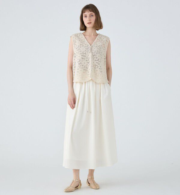 MACPHEE「【WEB限定】クレープサテン ギャザーロングスカート」|フレア|