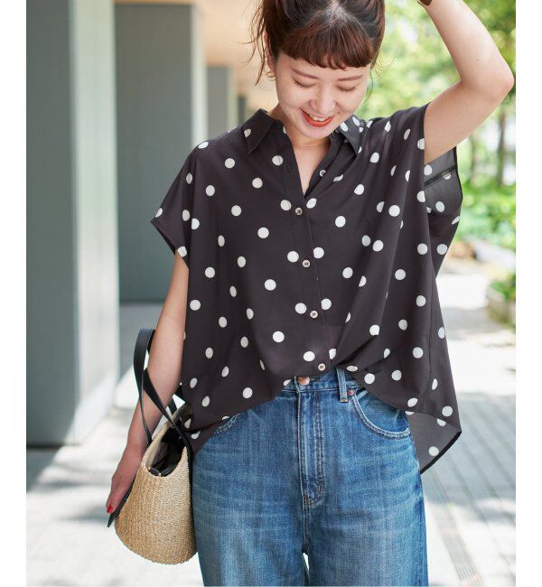 Spick and Span「《WEB限定3追加》ドットフレンチスリーブシャツ」|シャツ・ブラウス|ブラックベース