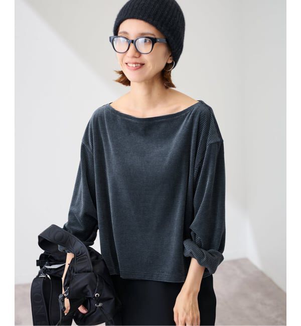 FRAMeWORK「ベロアボーダープルオーバー」|Tシャツ・カットソー|