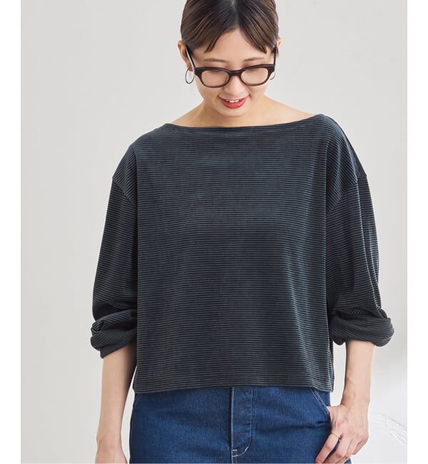 FRAMeWORK「ベロアボーダープルオーバー」|Tシャツ・カットソー|