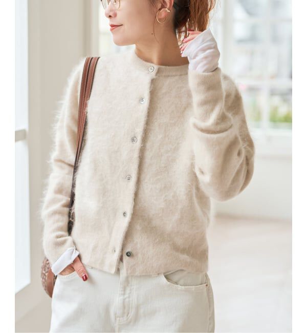 Spick and Span「ファーカシミヤクルーネックカーディガン」|カーディガン|ベージュ