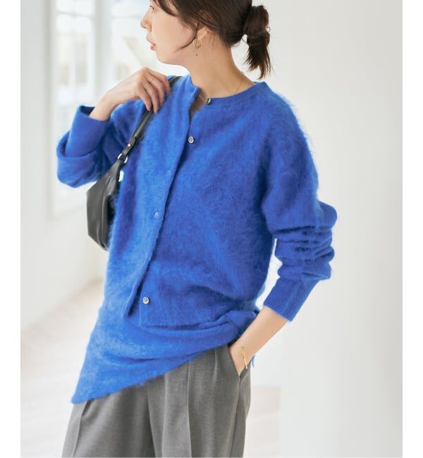 Spick and Span「ファーカシミヤクルーネックカーディガン」|カーディガン|ブルー