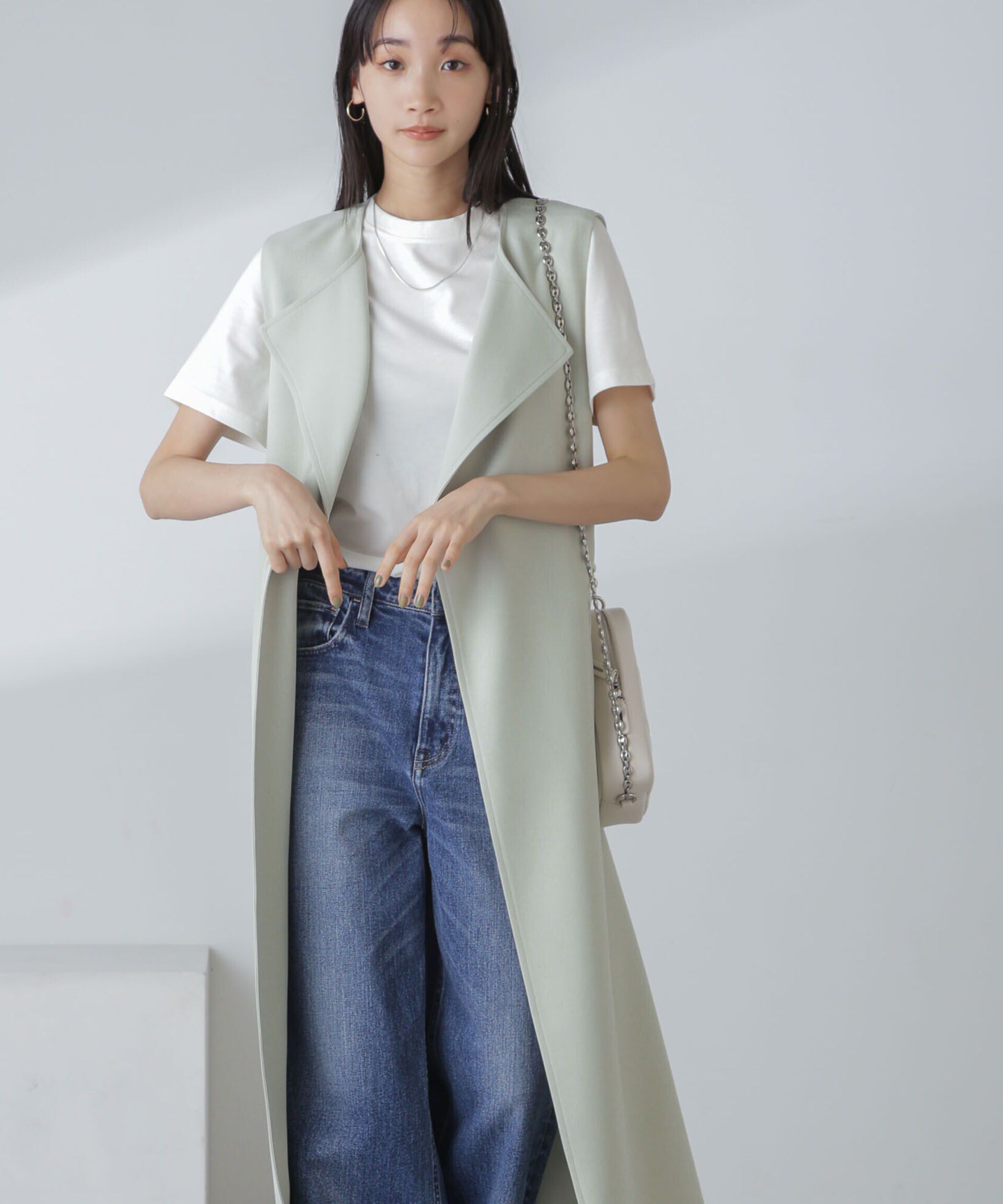 nano･universe「撥水&花粉ガード加工ロングジレ」|ベスト・ジレ|サンドカーキ3