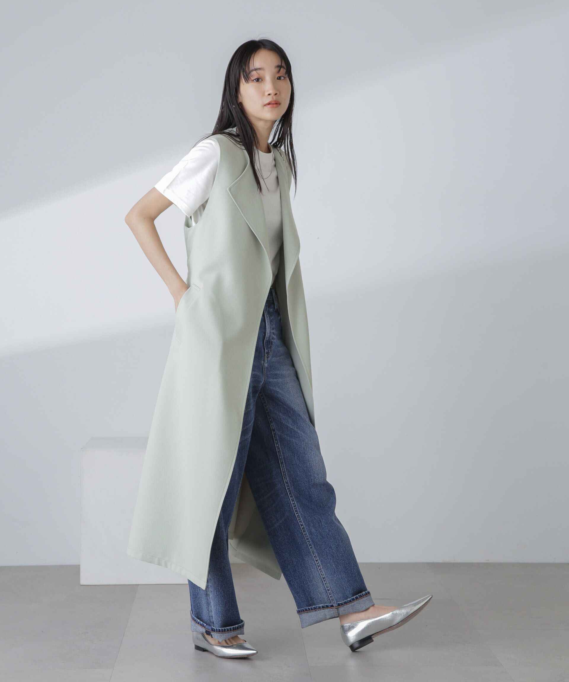 nano･universe「撥水&花粉ガード加工ロングジレ」|ベスト・ジレ|