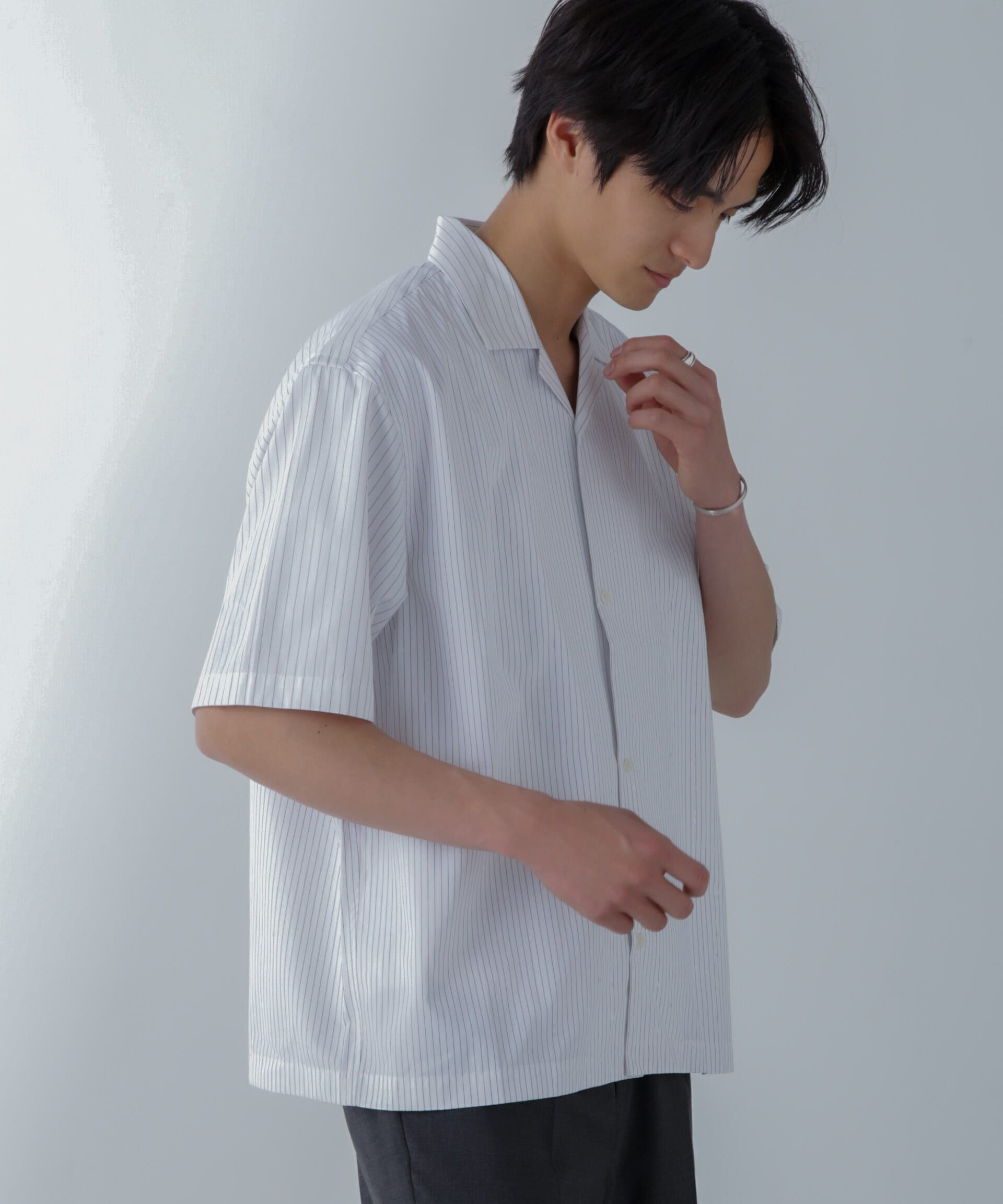 nano･universe「ストライプコンビ ハーフスリーブシャツ」|シャツ・ブラウス|