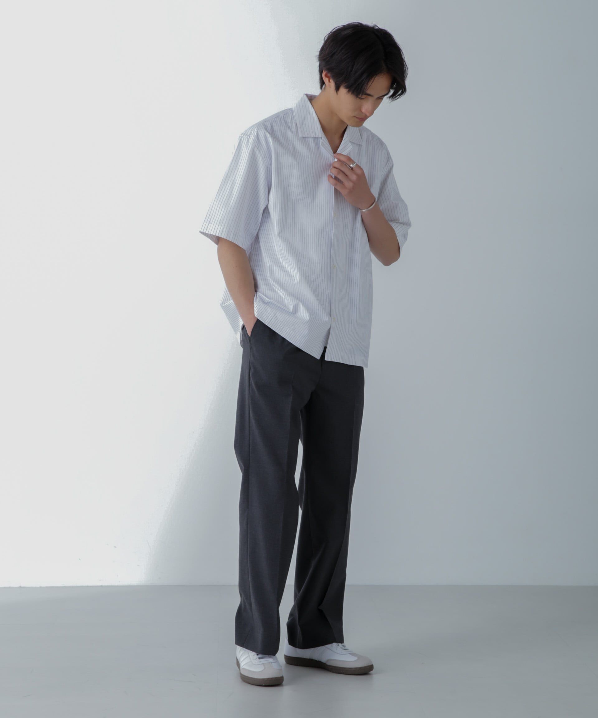 nano･universe「ストライプコンビ ハーフスリーブシャツ」|シャツ・ブラウス|