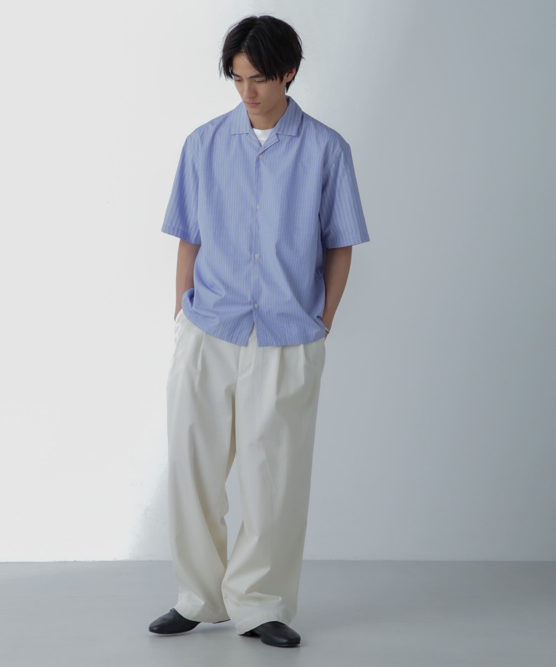 nano･universe「ストライプコンビ ハーフスリーブシャツ」|シャツ・ブラウス|