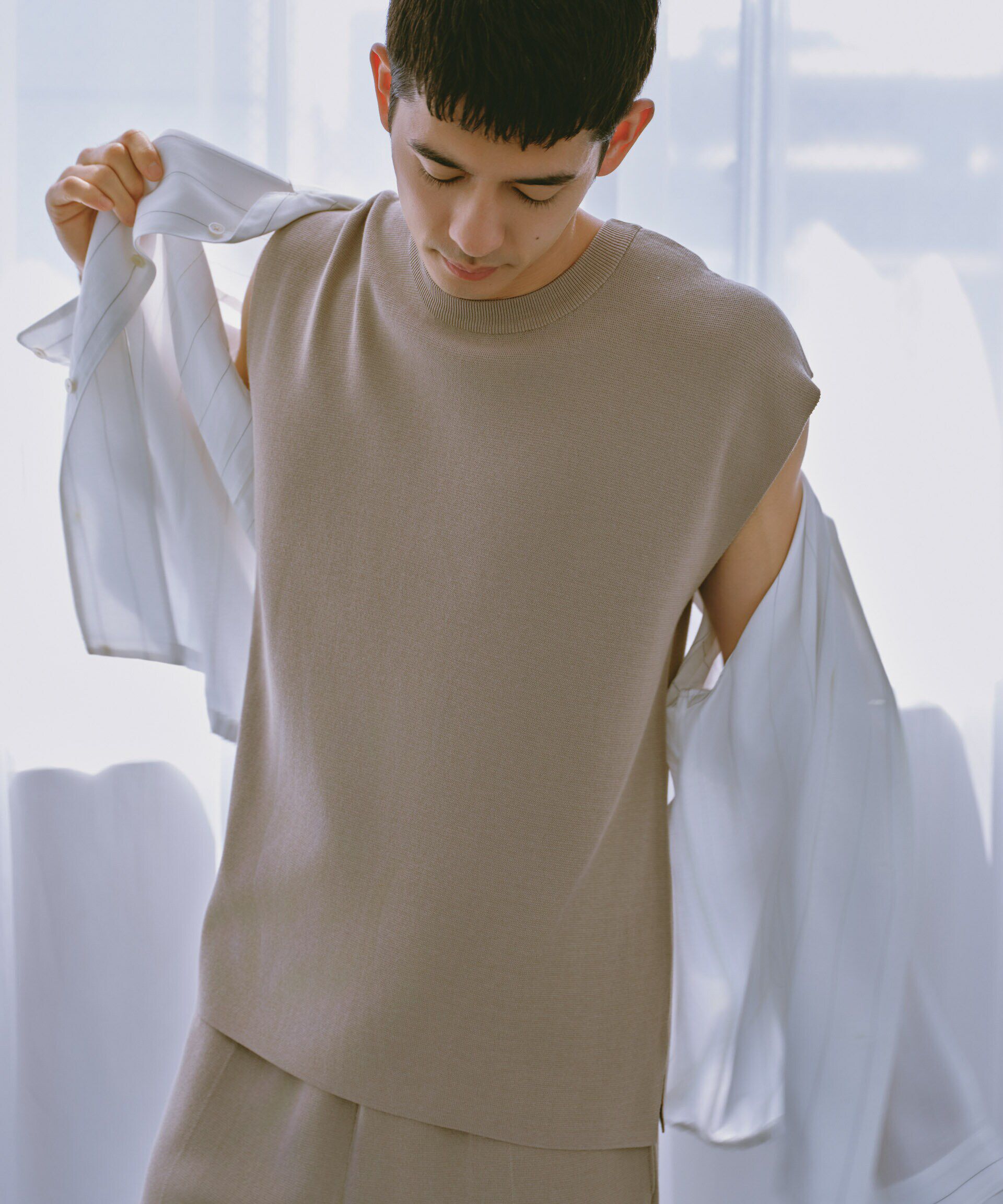 nano･universe「14ゲージミラノリブニット タンクトップ(手洗い可能)」|ニット・セーター|グレージュ3