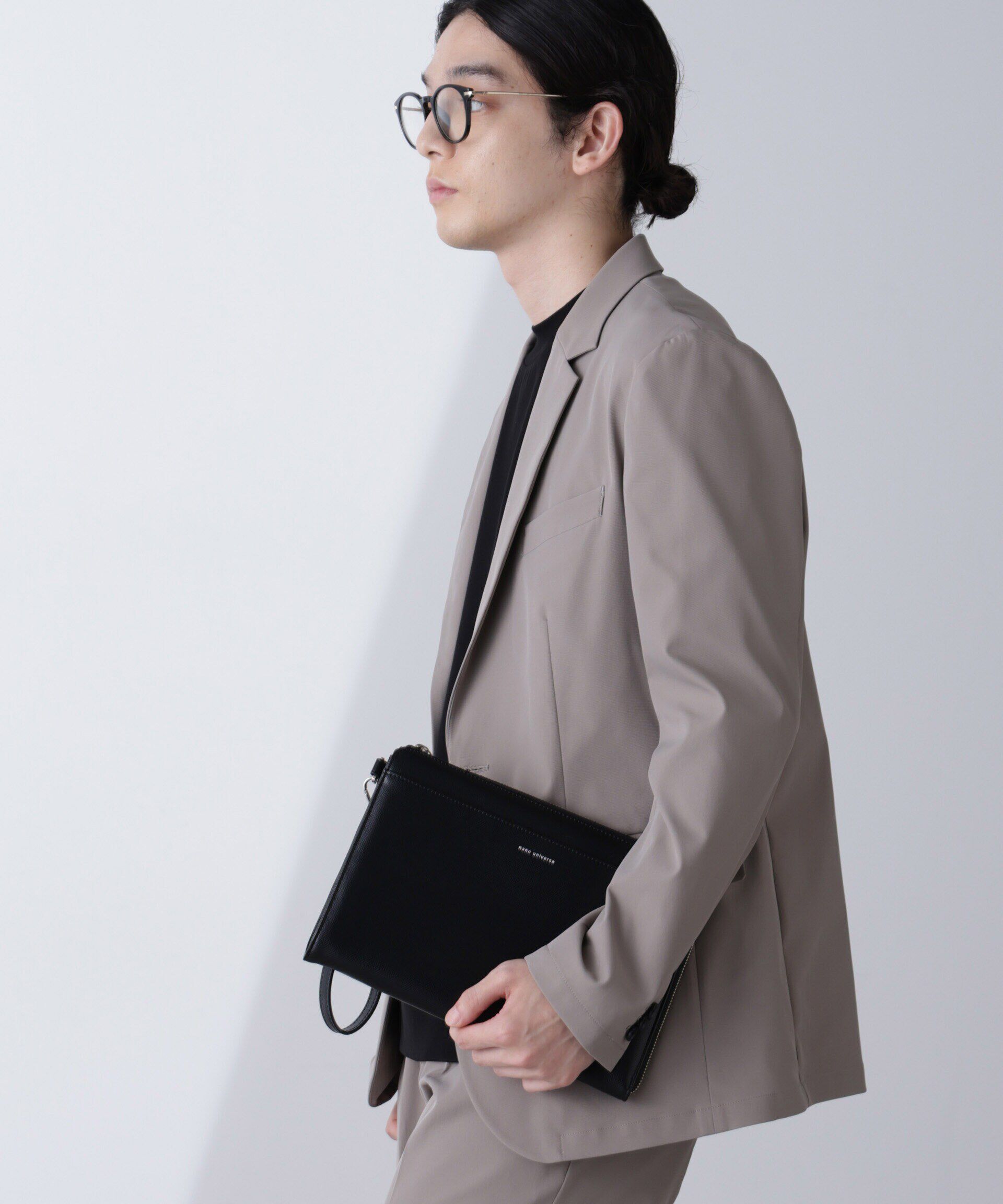 nano･universe「フェイクレザークラッチバッグ」|ショルダー・メッセンジャー|ブラック