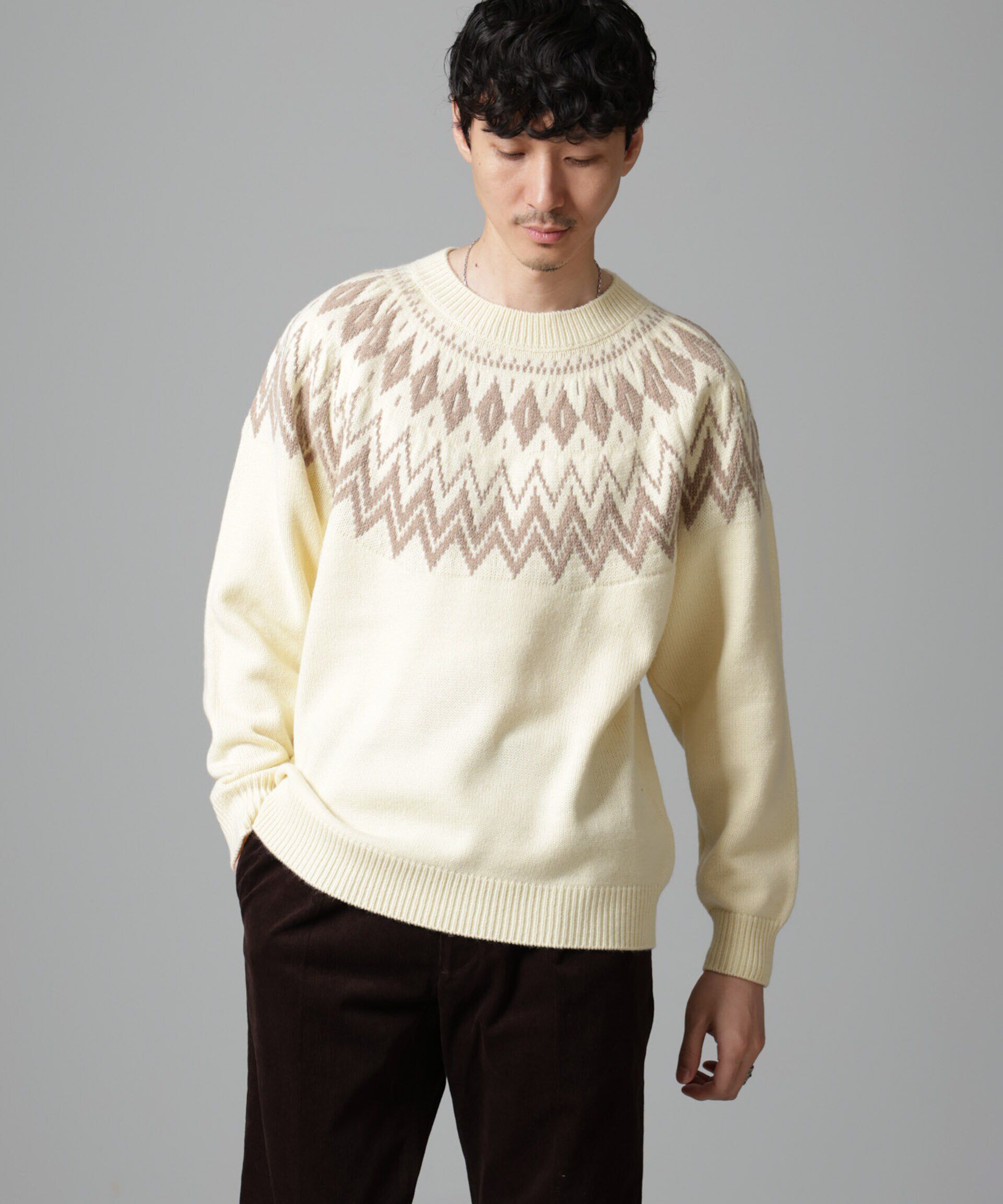 nano･universe「ノルディック柄クルーネックニット」|ニット・セーター|