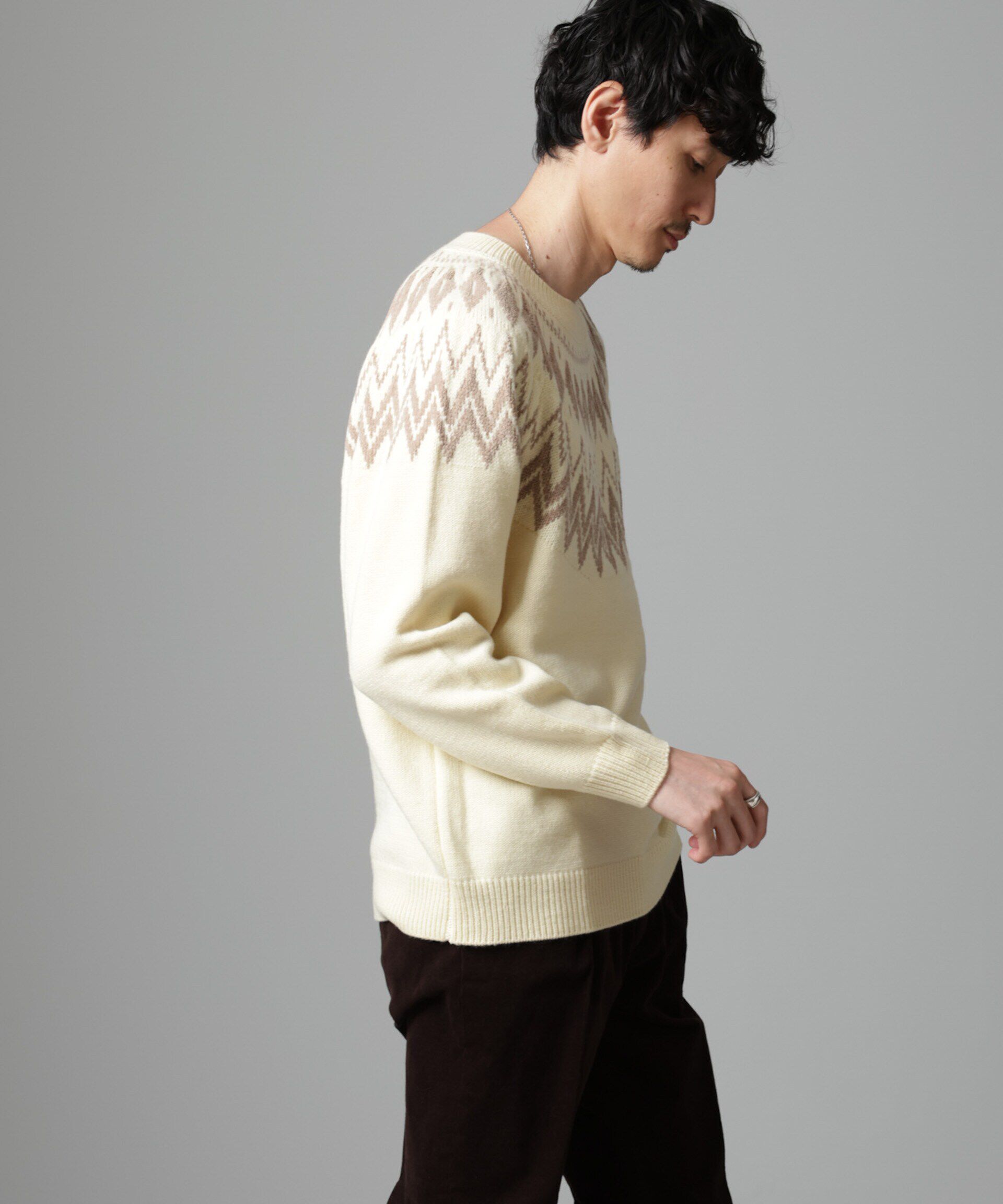 nano･universe「ノルディック柄クルーネックニット」|ニット・セーター|