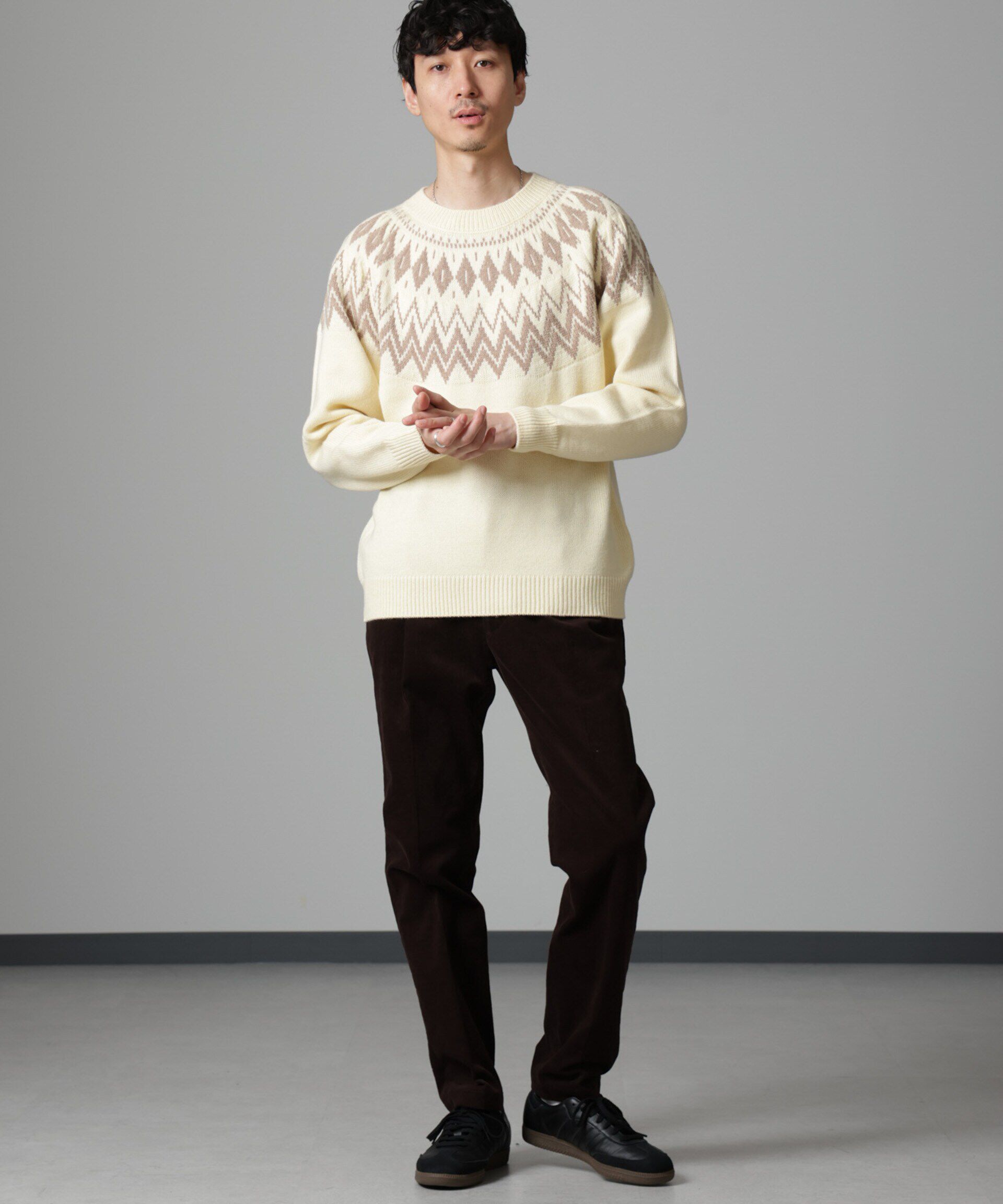 nano･universe「ノルディック柄クルーネックニット」|ニット・セーター|