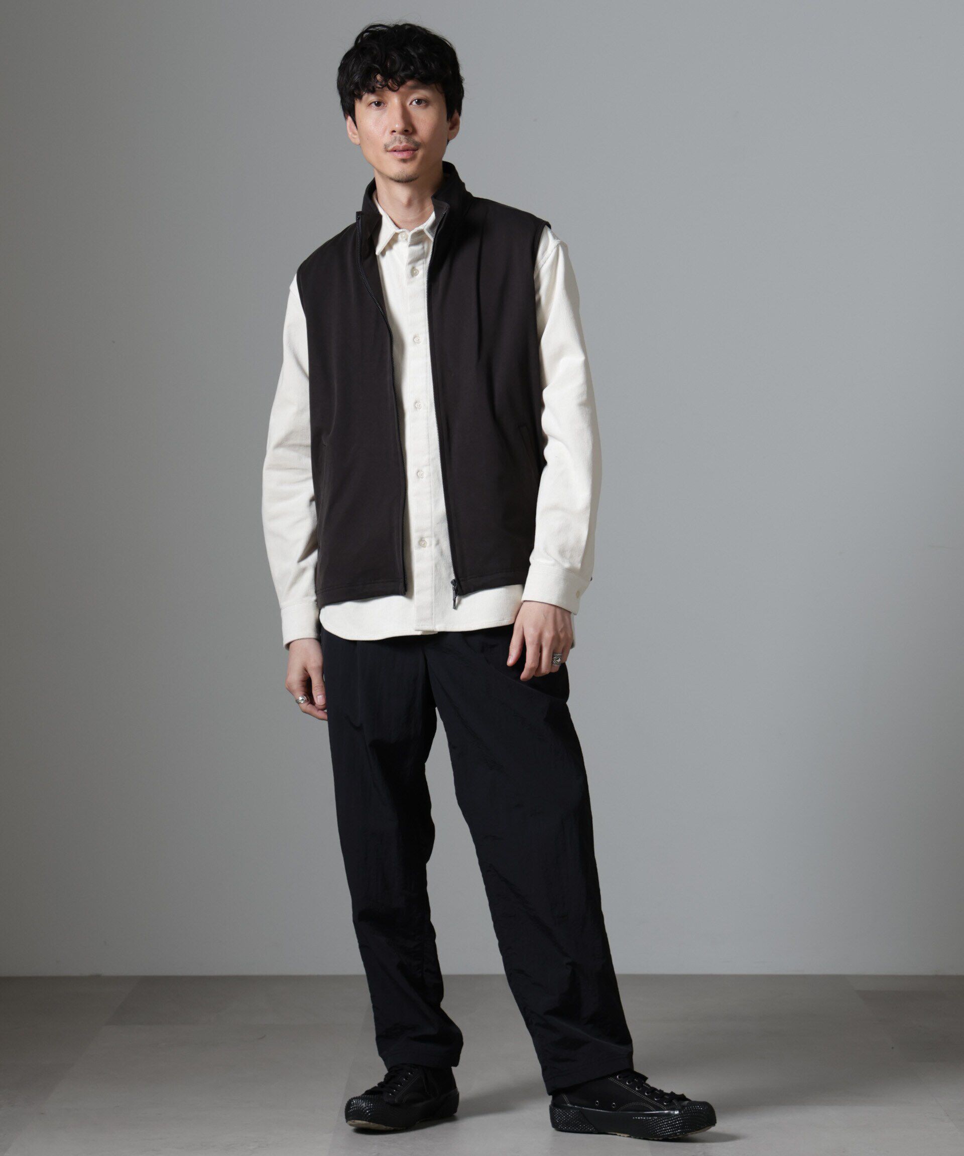 nano･universe「ヌバックライクスムーススタンドカラーベスト」|ダウンベスト・ベスト|