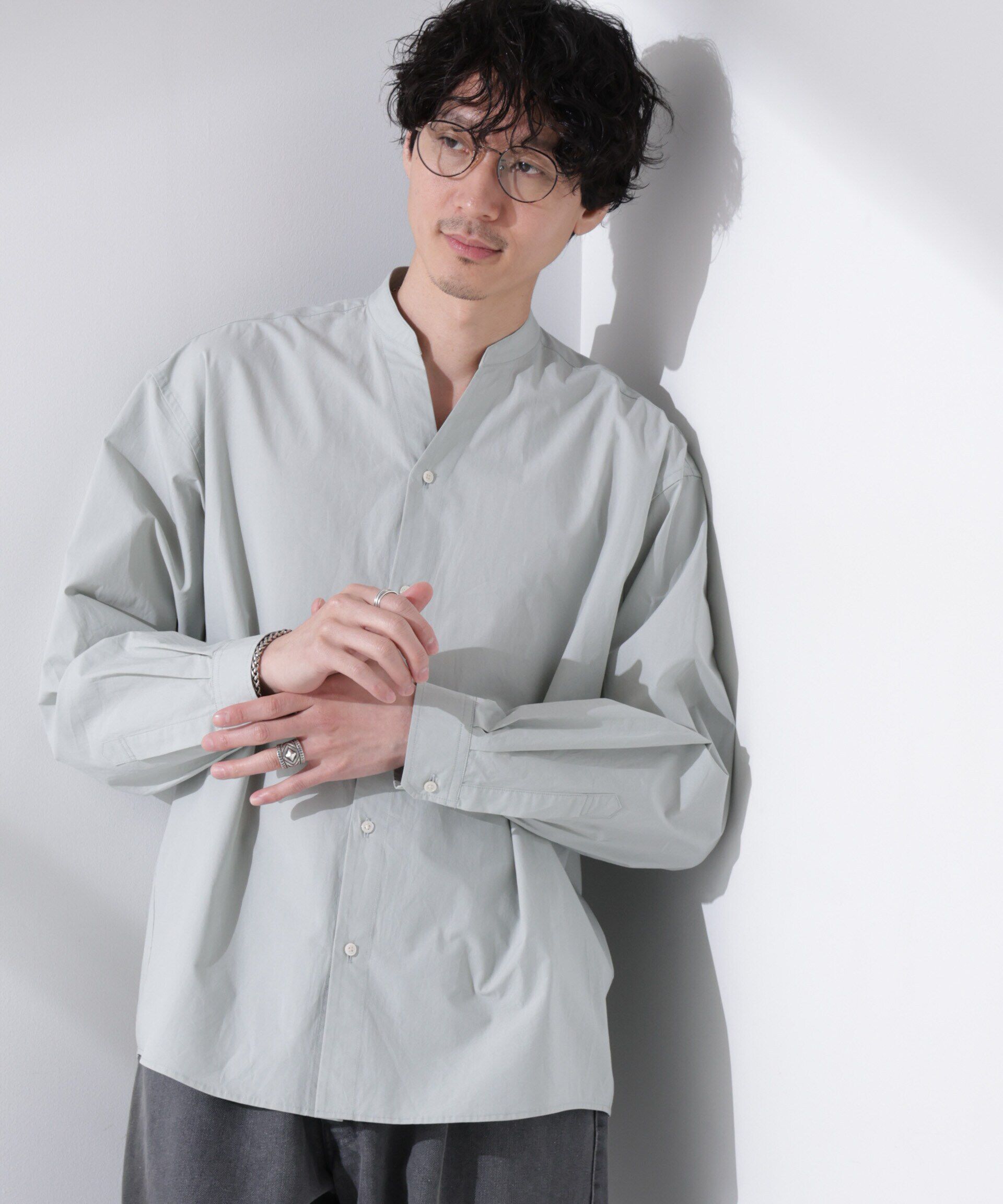 nano･universe「「大人のワイドシャツ」バンドカラー 長袖」|シャツ・ブラウス|ミント2