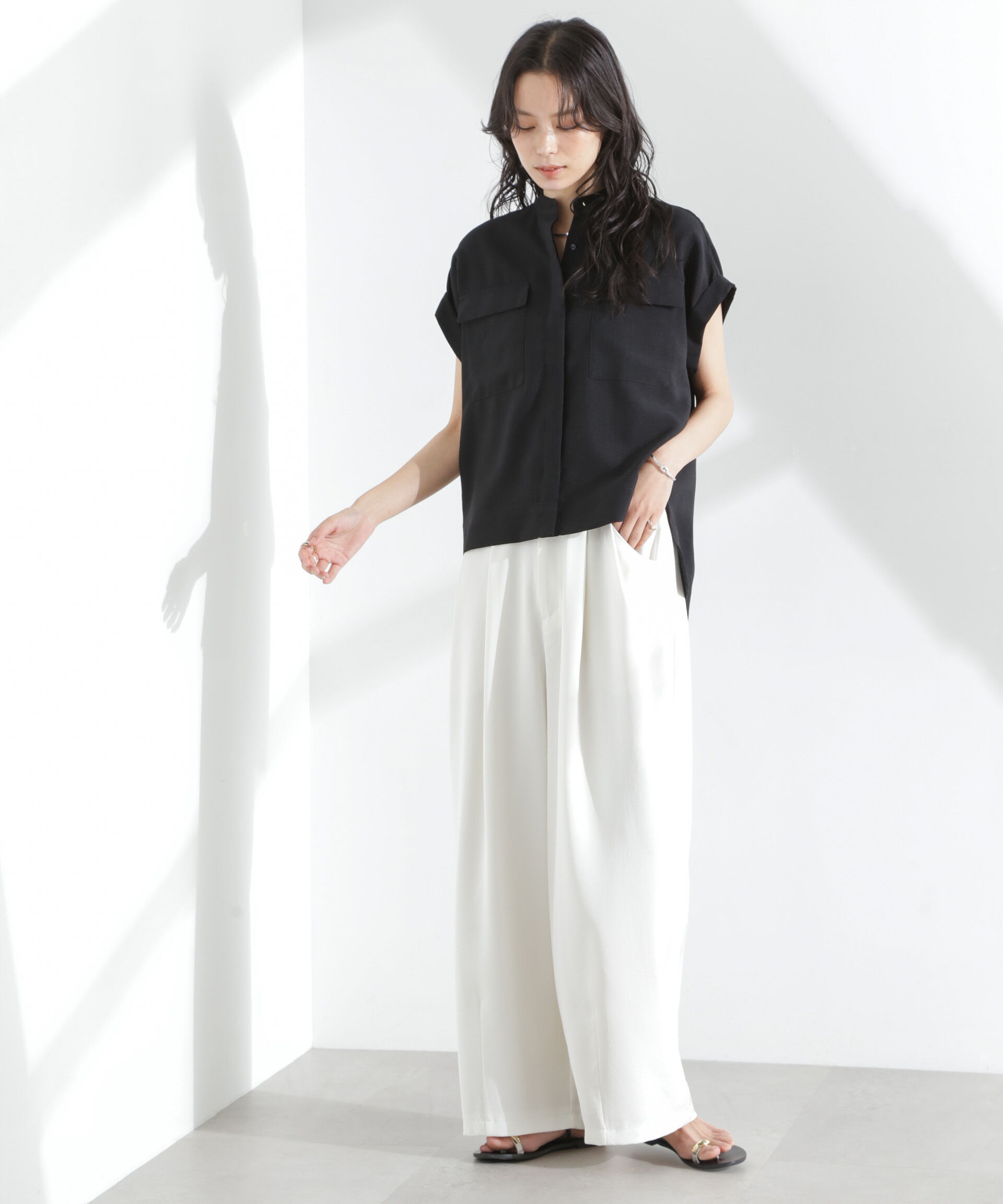 nano･universe「メランジドライ スタンドポケットシャツ(セットアップ可)」|シャツ・ブラウス|