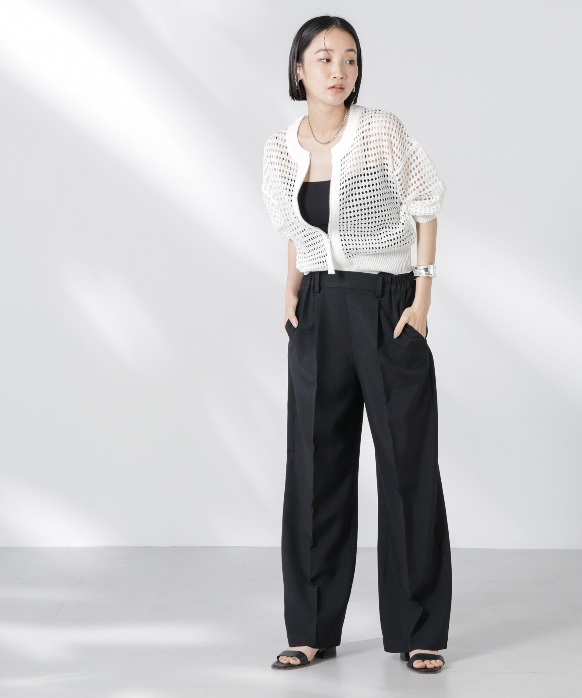 nano･universe「メッシュニットジップカーディガン」|ニット・セーター|