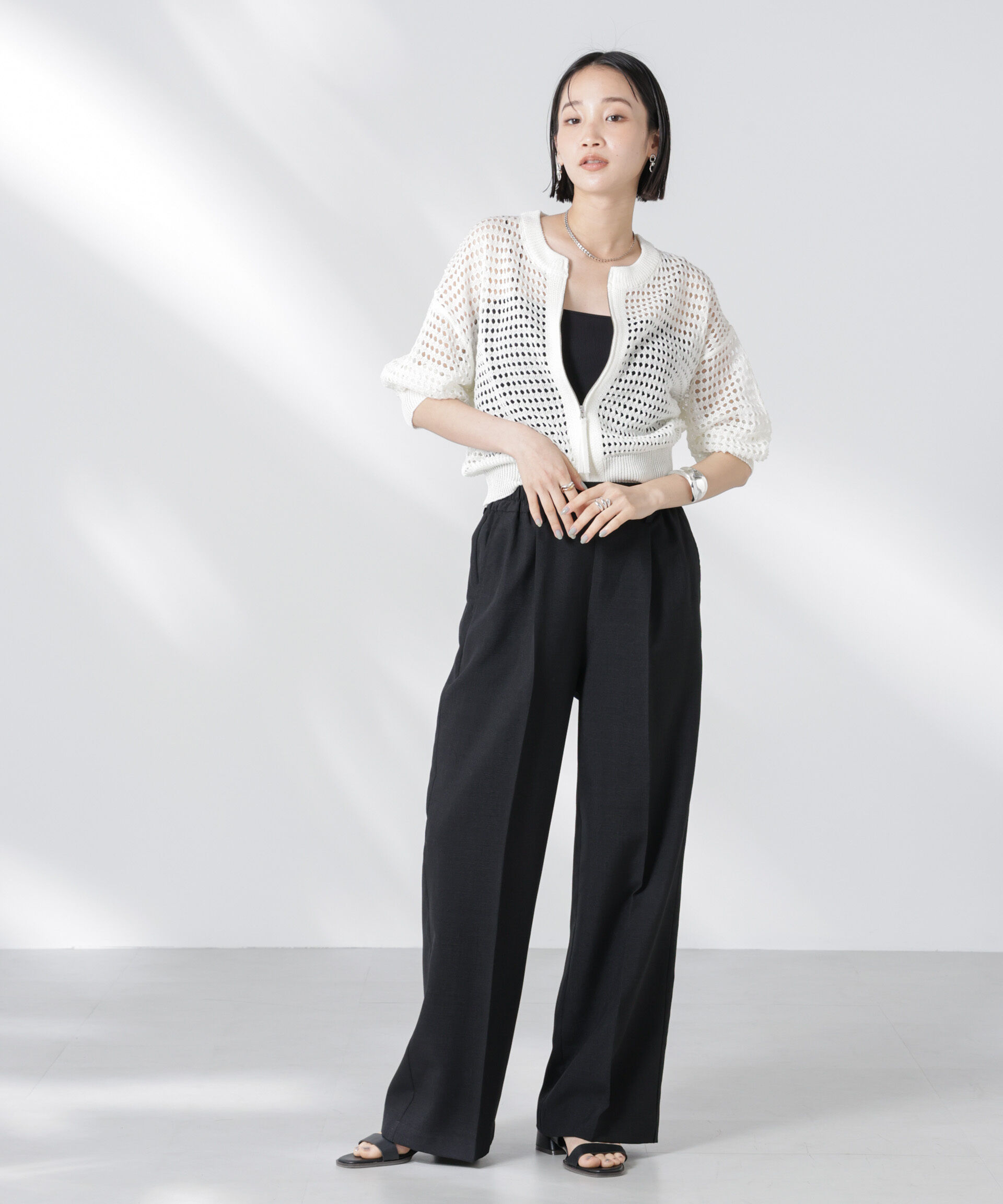 nano･universe「メッシュニットジップカーディガン」|ニット・セーター|