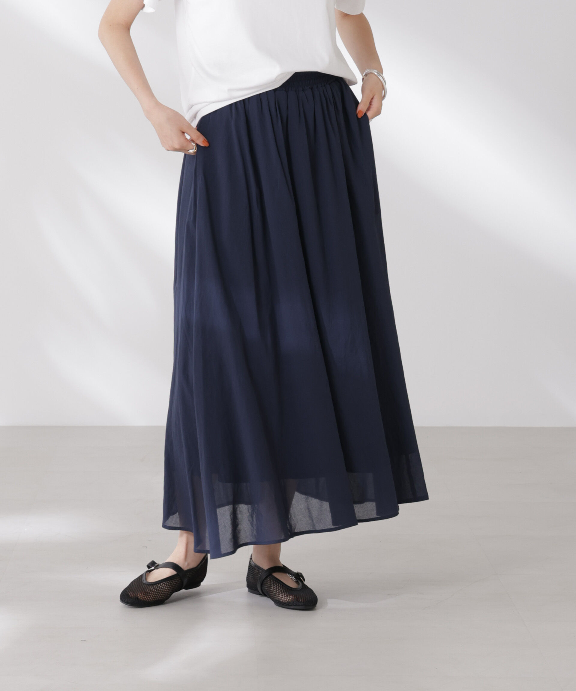 nano･universe「ウエストゴムギャザーシアースカート（セットアップ可）」|スカート|