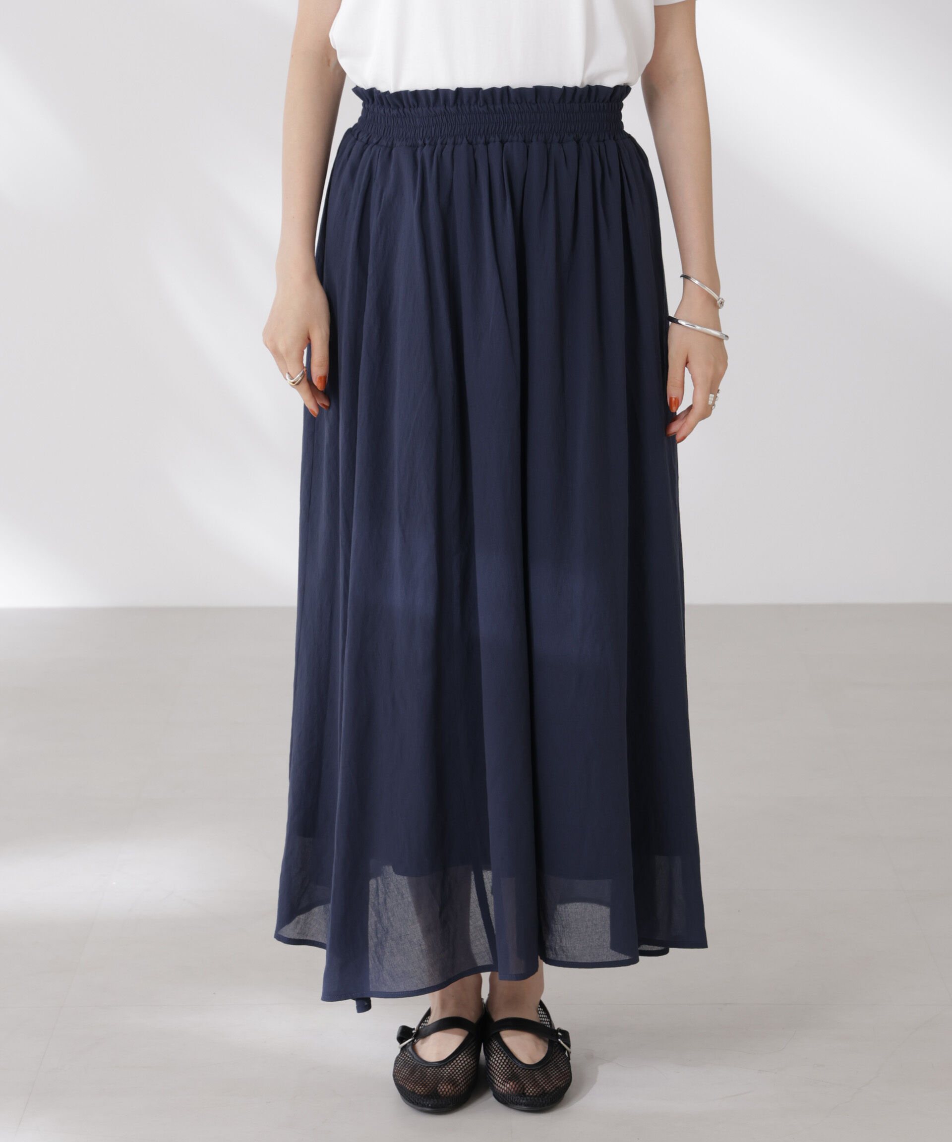 nano･universe「ウエストゴムギャザーシアースカート（セットアップ可）」|スカート|