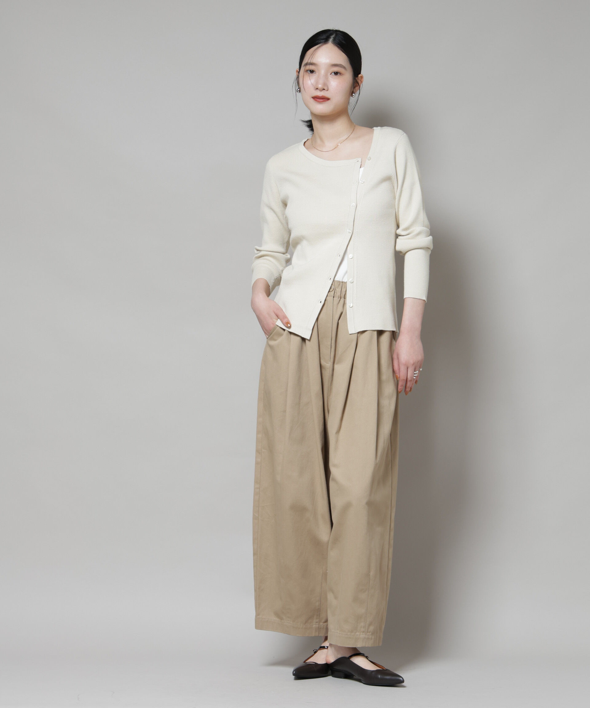 nano･universe「アシメネックデサインリブニットトップス」|ニット・セーター|