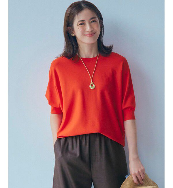 23区「【洗える】レーヨンポリエステルストレッチ ドルマン ニット」|ニット・セーター|オレンジ系