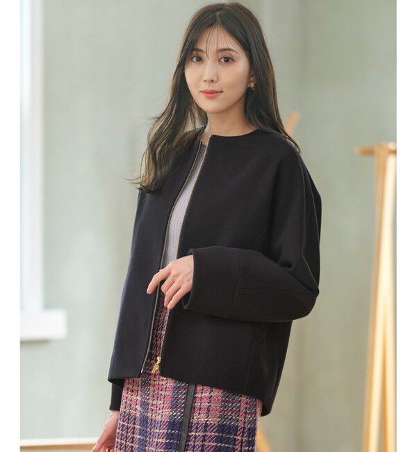 any SiS「ウールライクドルマンショート コート」|ノーカラーコート|ネイビー