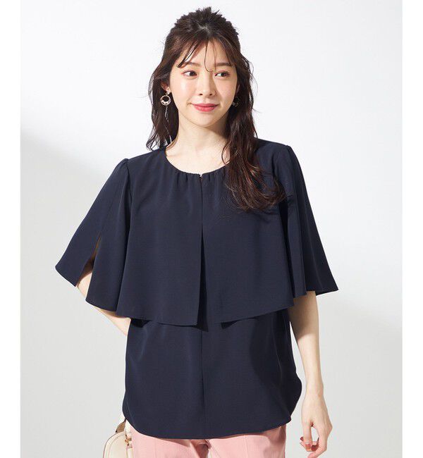 ANY SIS「【洗える】ケープフレアスリーブ ブラウス」|シャツ・ブラウス|ネイビー