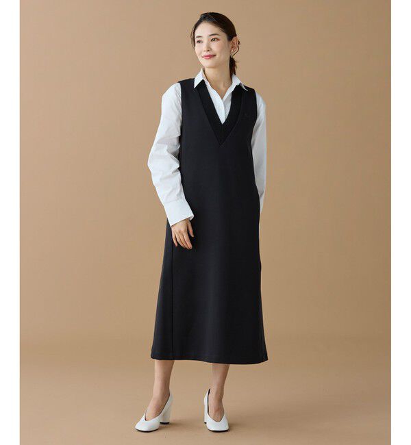 LACOSTE「ダンボールジャージニット ジャンパードレス / ジャンパースカート」|ワンピース|ブラック