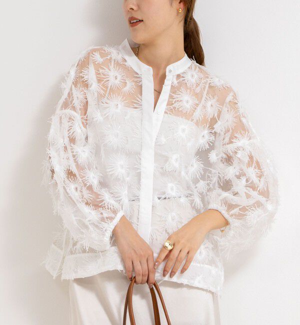 NOLLEY'S「シアーフラワーモチーフブラウス」|シャツ・ブラウス|ホワイト