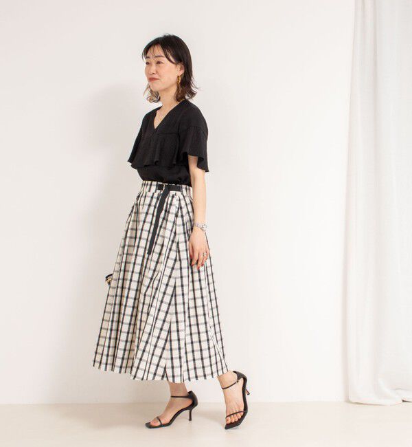 NOLLEY'S「ウォッシャブルチェックタフタロングスカート」|フレア|