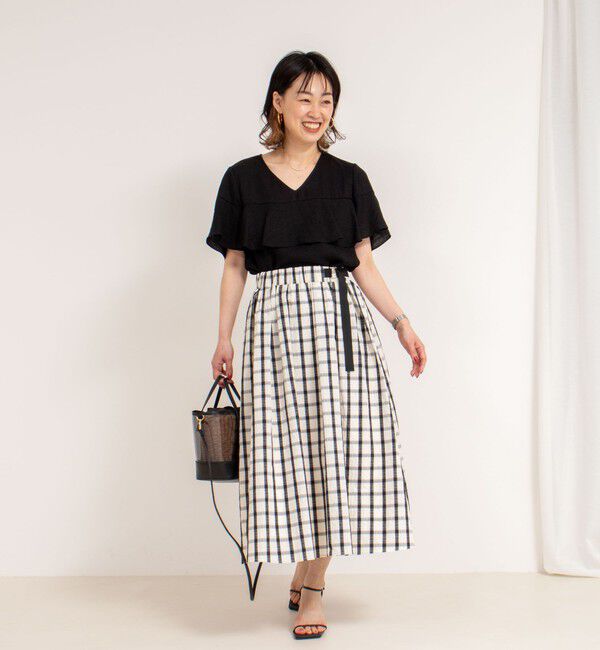 NOLLEY'S「ウォッシャブルチェックタフタロングスカート」|フレア|
