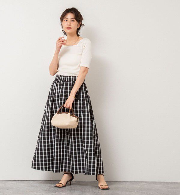 NOLLEY'S「ウォッシャブルチェックタフタロングスカート」|フレア|