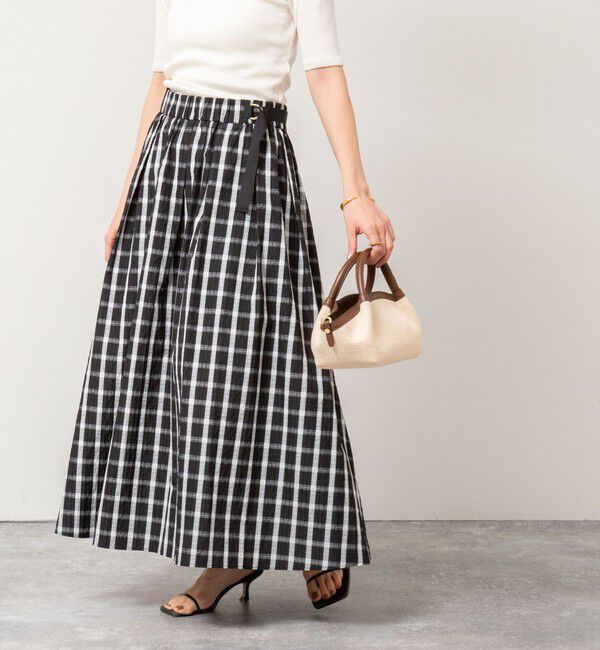 NOLLEY'S「ウォッシャブルチェックタフタロングスカート」|フレア|