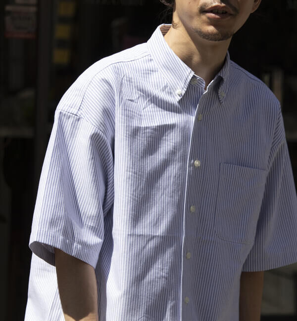 GLOSTER「【GLOSTER/グロスター】オーバーサイズ オックスボタンダウン ストライプシャツ 半袖」|シャツ・ブラウス|