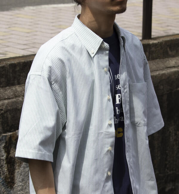 GLOSTER「【GLOSTER/グロスター】オーバーサイズ オックスボタンダウン ストライプシャツ 半袖」|シャツ・ブラウス|