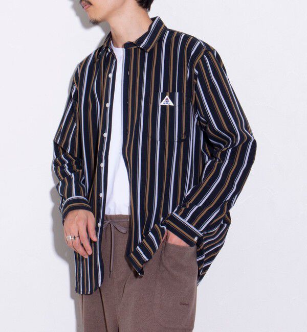 GLOSTER「【GEVACO/ゲバコ】ピーチ起毛マルチストライプレギュラーシャツ」|シャツ・ブラウス|ネイビー