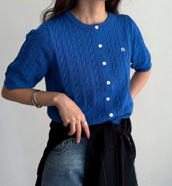 fredy emue「FR刺繍ケーブル柄半袖カーディガン」|カーディガン|ブルー