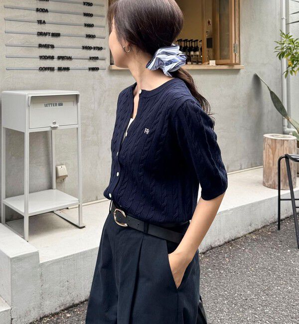fredy emue「FR刺繍ケーブル柄半袖カーディガン」|カーディガン|ネイビー