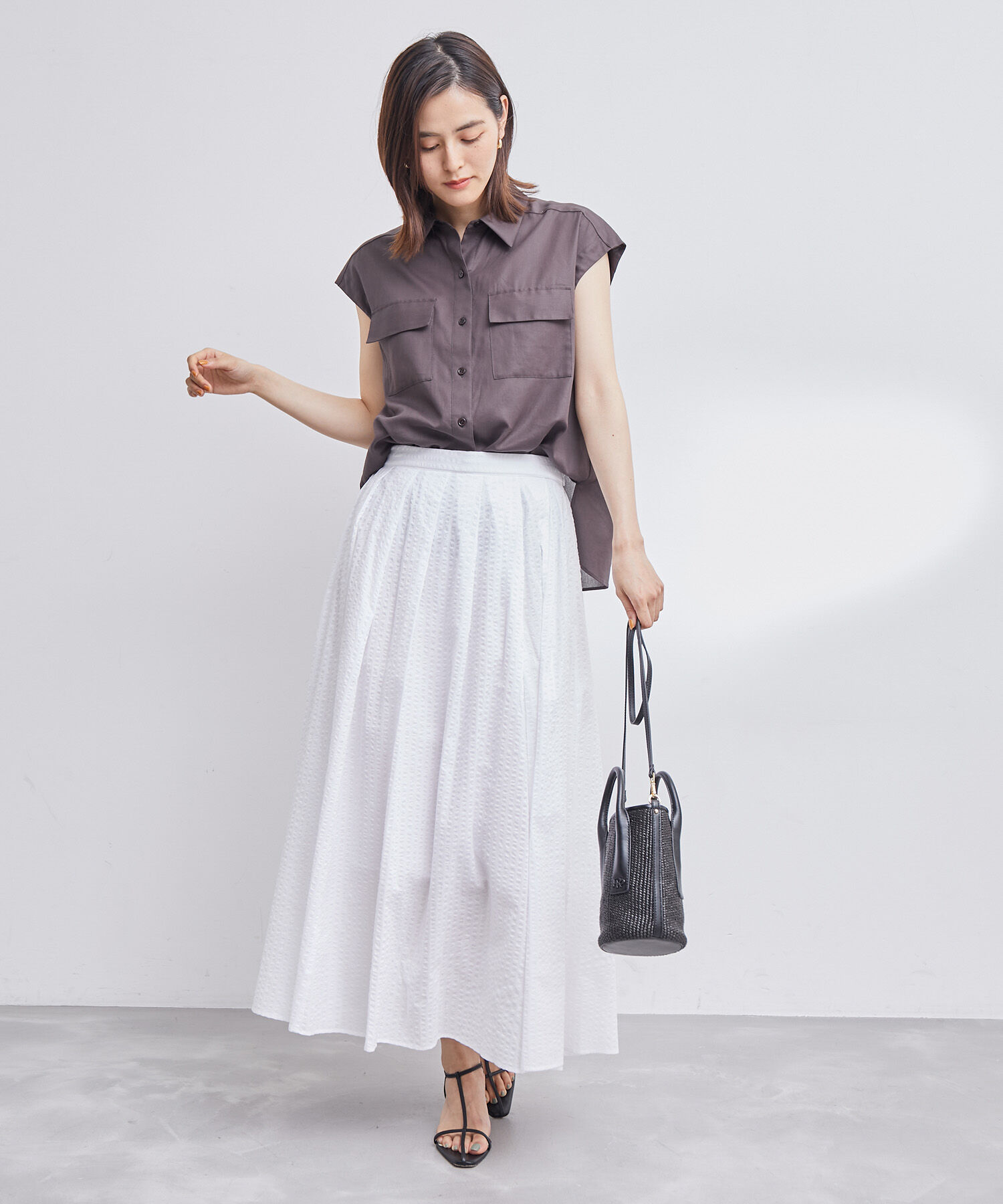 ROPE「プリント&無地タックスカート」|スカート|