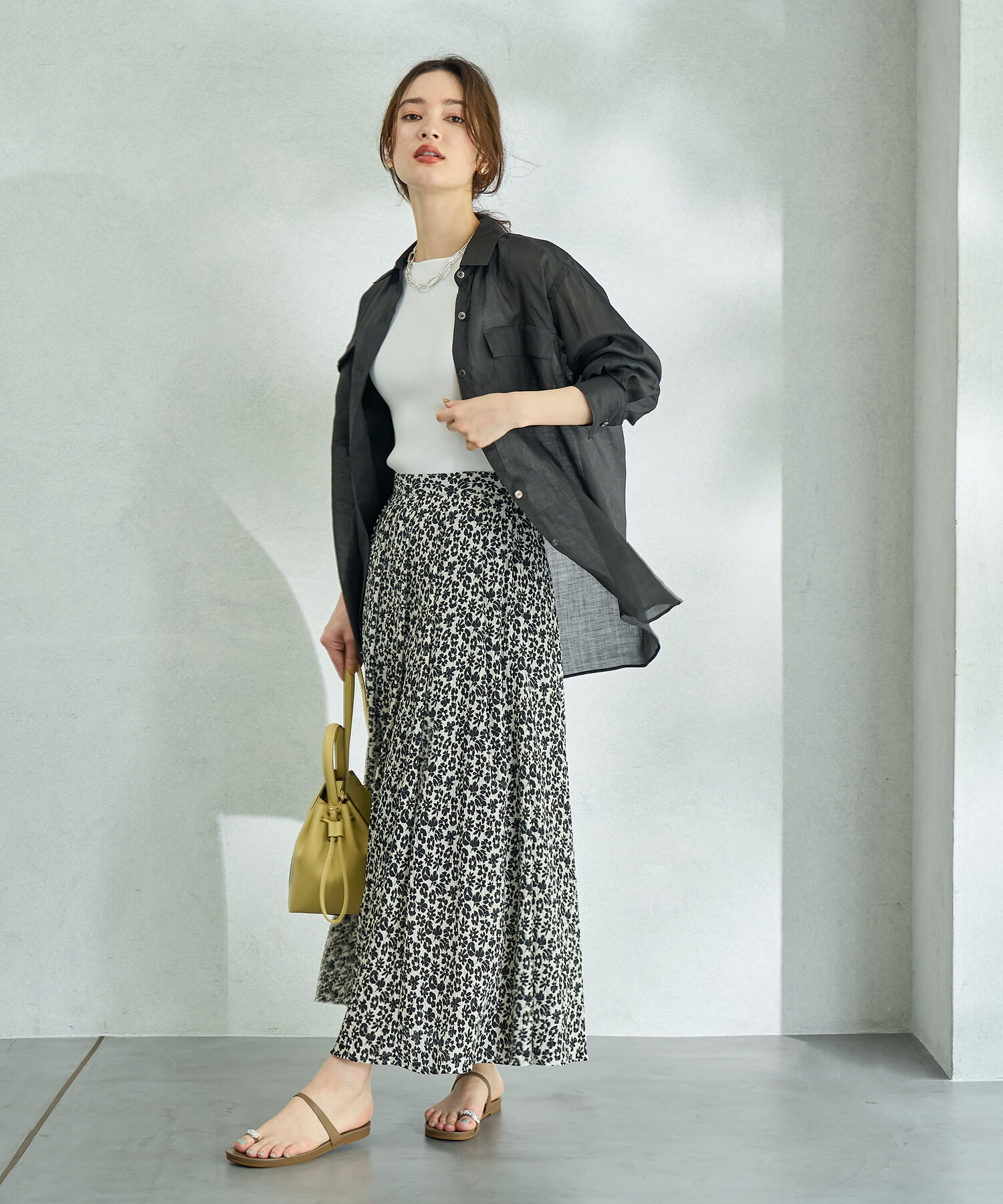 ROPE「プリント&無地タックスカート」|スカート|