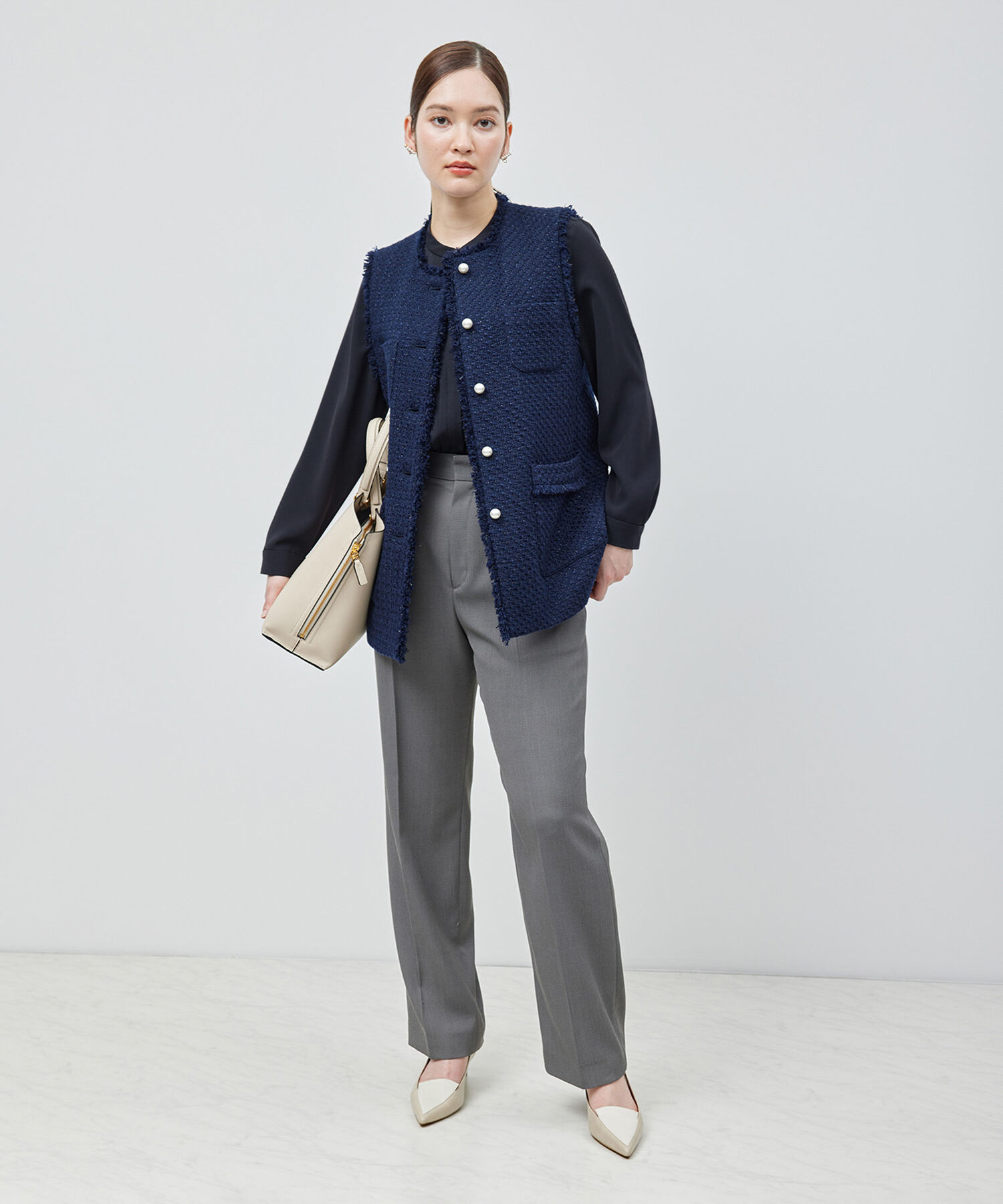 ROPE「トリアセテート フロントタックブラウス【セレモニー/通勤対応】【洗える】」|シャツ・ブラウス|