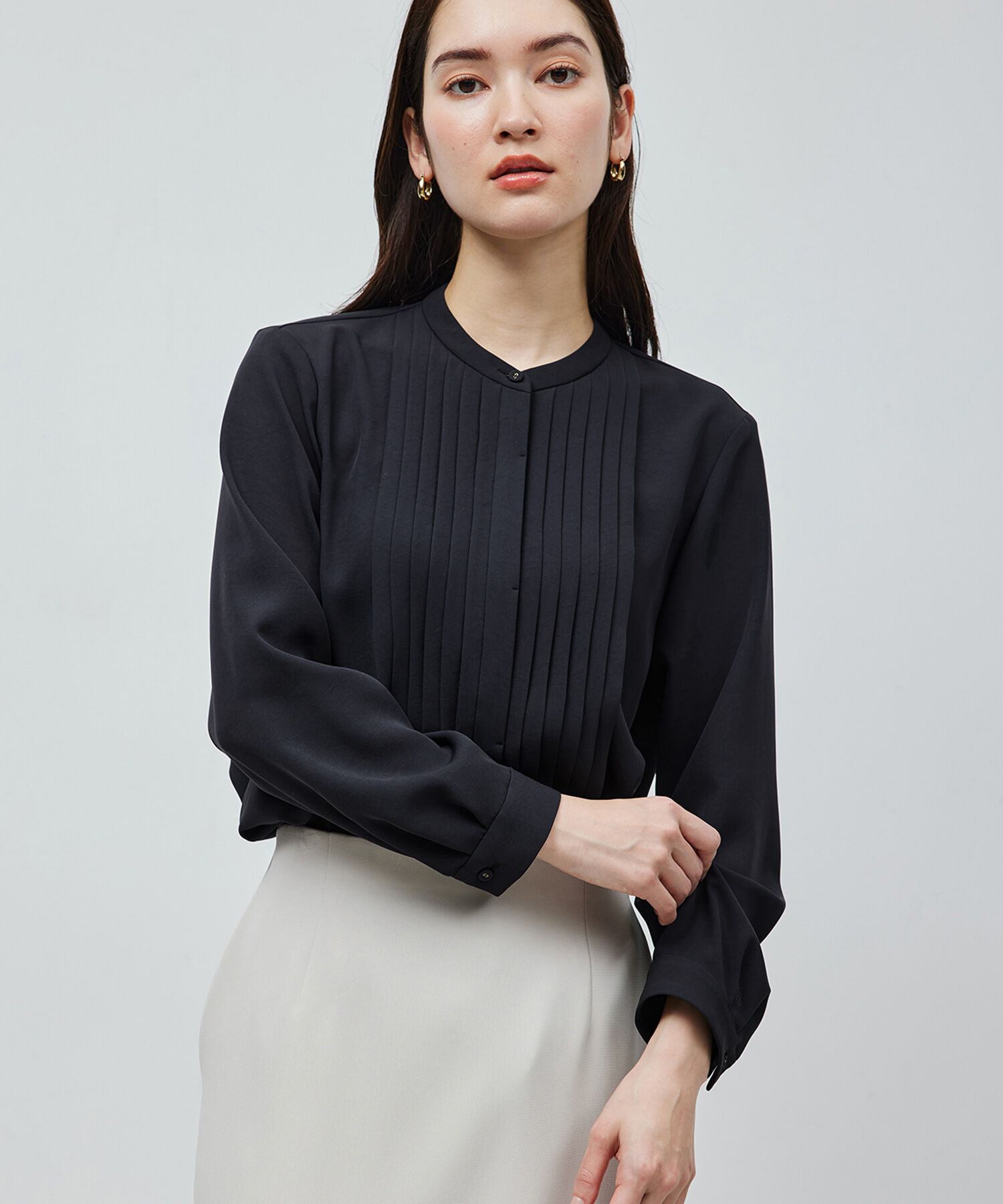 ROPE「トリアセテート フロントタックブラウス【セレモニー/通勤対応】【洗える】」|シャツ・ブラウス|