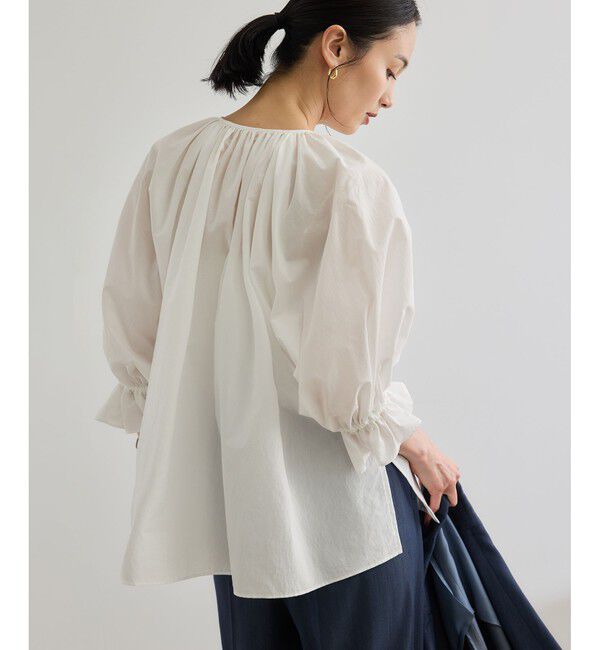 ROPE「【洗える】タイプライターハーフスリーブブラウス/お仕事・通勤対応」|シャツ・ブラウス|ホワイト(10)