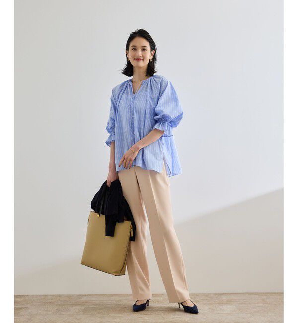 ROPE「【洗える】タイプライターハーフスリーブブラウス/お仕事・通勤対応」|シャツ・ブラウス|