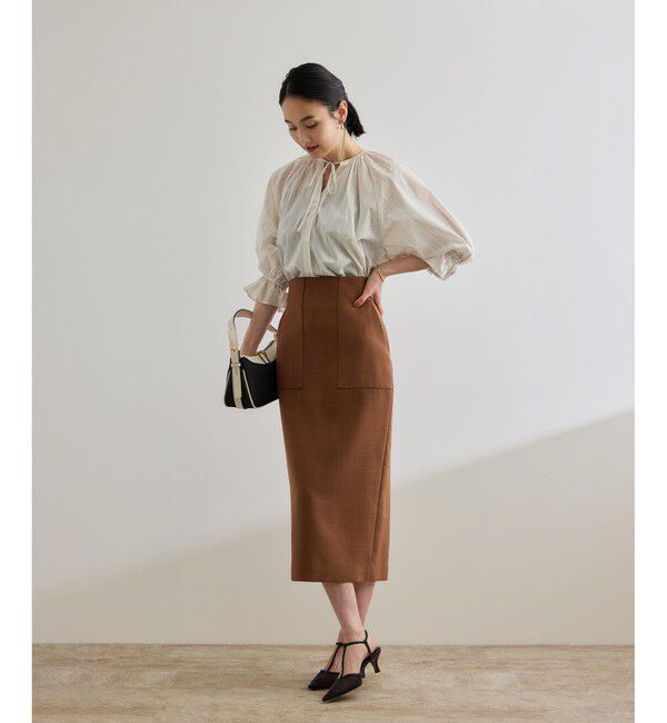 ROPE「【洗える】タイプライターハーフスリーブブラウス/お仕事・通勤対応」|シャツ・ブラウス|