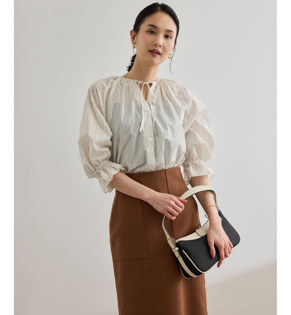 ROPE「【洗える】タイプライターハーフスリーブブラウス/お仕事・通勤対応」|シャツ・ブラウス|