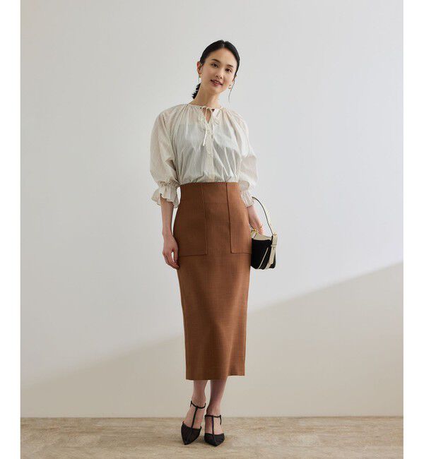 ROPE「【洗える】タイプライターハーフスリーブブラウス/お仕事・通勤対応」|シャツ・ブラウス|