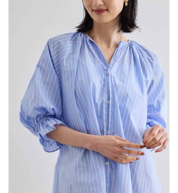 ROPE「【洗える】タイプライターハーフスリーブブラウス/お仕事・通勤対応」|シャツ・ブラウス|